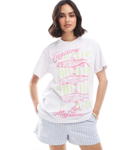 T-shirt oversize bianca con stampa di pesci - ASOS DESIGN - Modalova