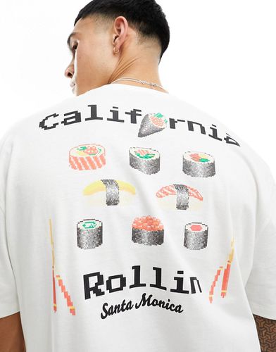 T-shirt oversize bianca con stampa di sushi sul retro - ASOS DESIGN - Modalova