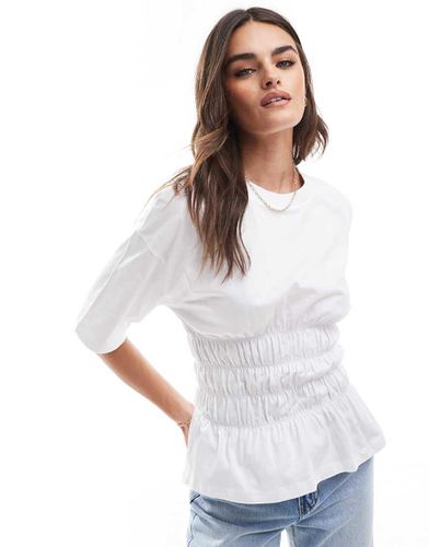 T-shirt oversize bianca con vita arricciata - ASOS DESIGN - Modalova