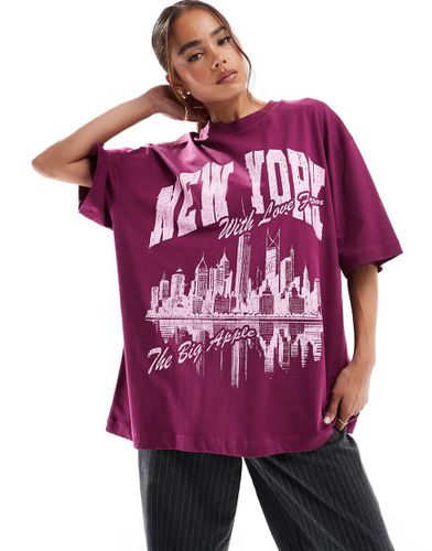 T-shirt oversize bordeaux con stampa "New York" - ASOS DESIGN - Modalova