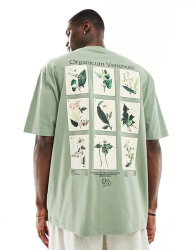 T-shirt oversize color kaki con stampa di pianta sul retro - ASOS DESIGN - Modalova