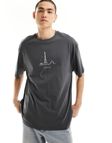 T-shirt oversize grigia con stampa di città sul petto - ASOS DESIGN - Modalova