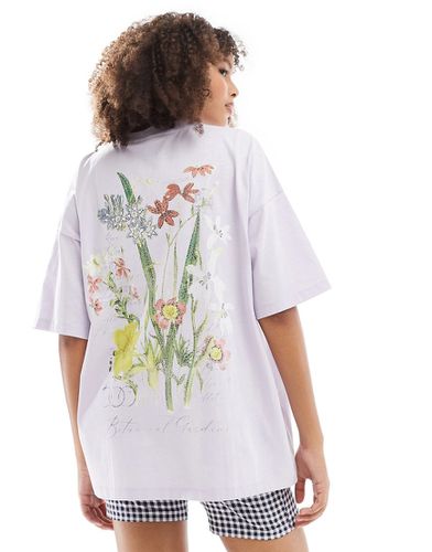 T-shirt oversize lilla con grafica botanica di fiori sul retro - ASOS DESIGN - Modalova