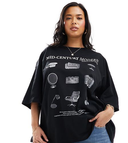 ASOS DESIGN - T-shirt oversize nera con grafica "Mid-Century Modern" - ASOS Curve - Modalova