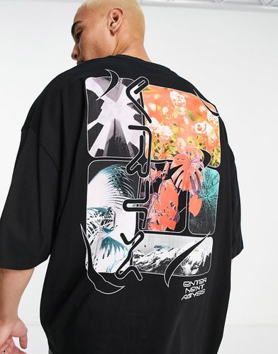 T-shirt oversize nera con stampa fotografica con scritta e fiori sulla schiena - ASOS DESIGN - Modalova