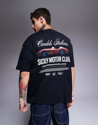 T-shirt oversize nera con stampa "Motor Club" sul retro - ASOS DESIGN - Modalova