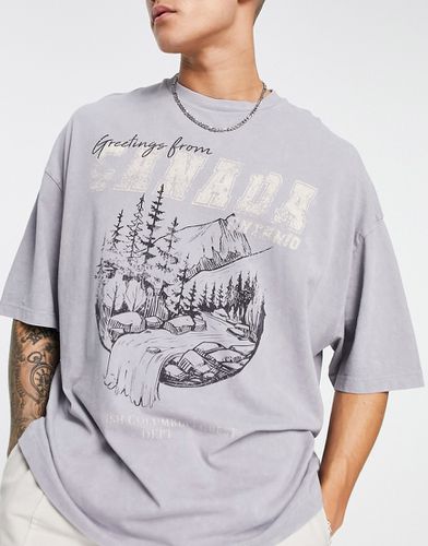 T-shirt oversize slavata grigia con stampa "Canada" vintage sul davanti - ASOS DESIGN - Modalova