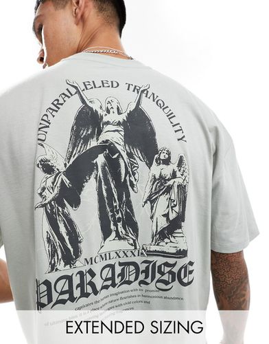 T-shirt oversize squadrata grigia con stampa di cherubini sulla schiena - ASOS DESIGN - Modalova