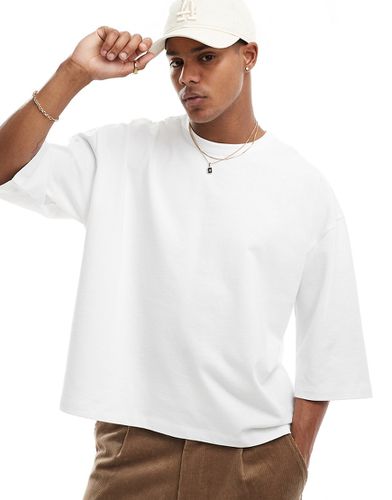 T-shirt squadrata oversize a mezze maniche in tessuto pesante bianca - ASOS DESIGN - Modalova