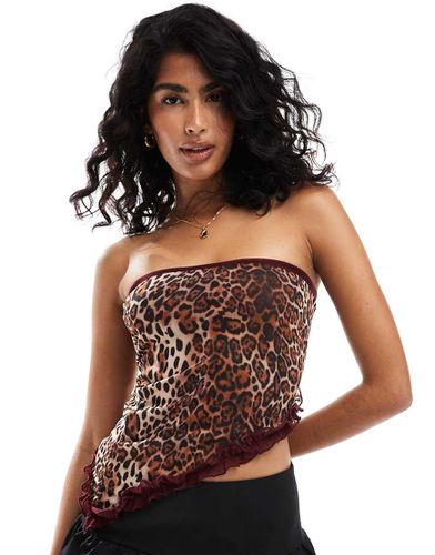 Top a fascia leopardato in tessuto a rete a strati - ASOS DESIGN - Modalova