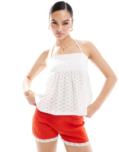 Top allacciato al collo babydoll in pizzo con peplo - ASOS DESIGN - Modalova