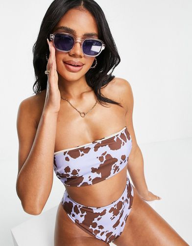 Top bikini a fascia double-face con stampa pezzata - ASOS DESIGN - Modalova