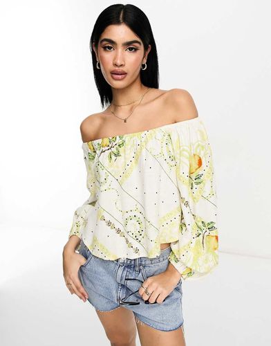 Top da festival in lino con spalle scoperte e stampa mista di frutta - ASOS DESIGN - Modalova