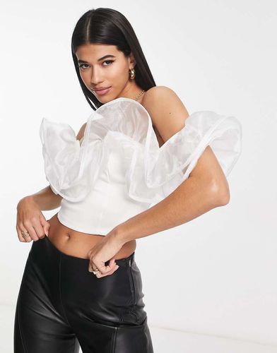 Top in organza con volant e scollo alla Bardot - ASOS DESIGN - Modalova