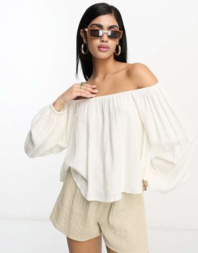 Top in lino avorio con spalle scoperte - ASOS DESIGN - Modalova