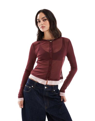 Top in rete bordeaux con finiture a contrasto e bottoni - ASOS DESIGN - Modalova