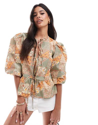 Top peplo in popeline di cotone patchwork con laccetti - ASOS DESIGN - Modalova