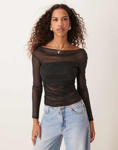 Top raccolto glitterato in rete con spalle scoperte - ASOS DESIGN - Modalova