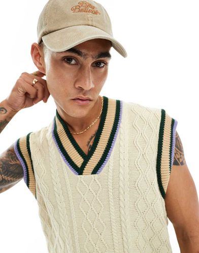 Top senza maniche da cricket oversize in maglia a trecce avena con profili a contrasto - ASOS DESIGN - Modalova