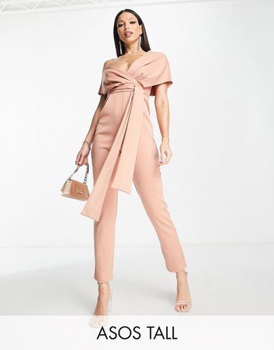 ASOS DESIGN Tall - Tuta jumpsuit con spalle scese in tessuto scuba cipria - ASOS Tall - Modalova