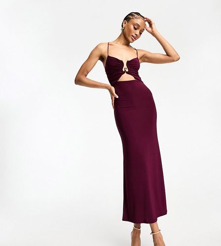 ASOS DESIGN Tall - Vestito midi color prugna con spalline sottili, cut-out e dettaglio dorato - ASOS Tall - Modalova