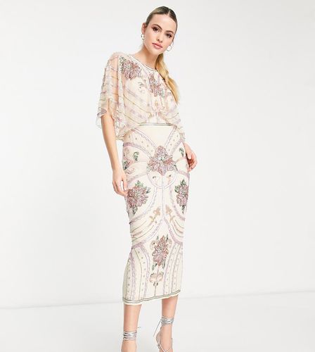 ASOS DESIGN Tall - Vestito midi crema con maniche a campana e decorazione stile art nouveau - ASOS Tall - Modalova