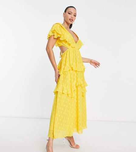 ASOS DESIGN Tall - Vestito midi a balze in plumetis con inserto in pizzo e apertura sul retro - ASOS Tall - Modalova