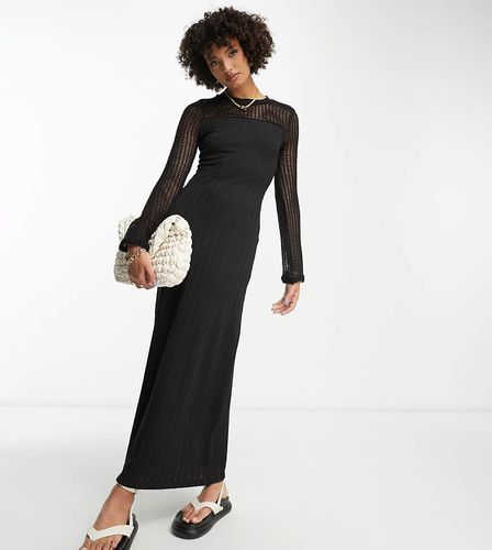 ASOS DESIGN Tall - Vestito midi a maniche lunghe a coste con inserto all'uncinetto - ASOS Tall - Modalova