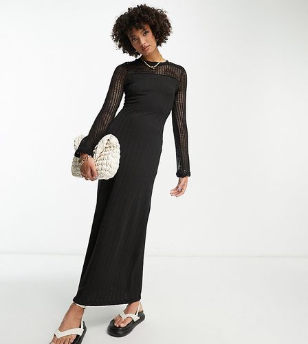 ASOS DESIGN Tall - Vestito midi a maniche lunghe nero a coste con inserto all'uncinetto - ASOS Tall - Modalova