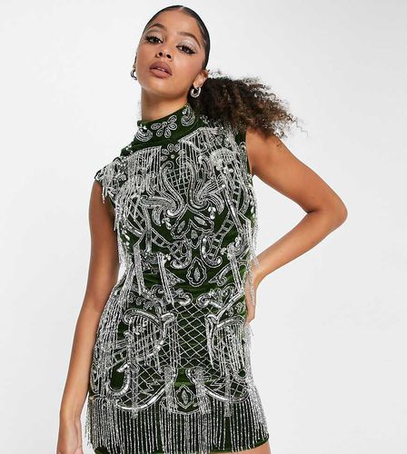 ASOS DESIGN Tall - Vestito corto accollato verde scuro decorato con paillettes argento - ASOS Tall - Modalova