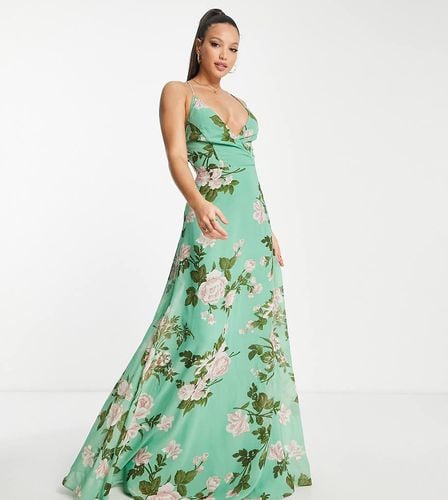 ASOS DESIGN Tall - Vestito lungo avvolgente con spalline sottili e laccetto sul retro verde salvia a fiori - ASOS Tall - Modalova