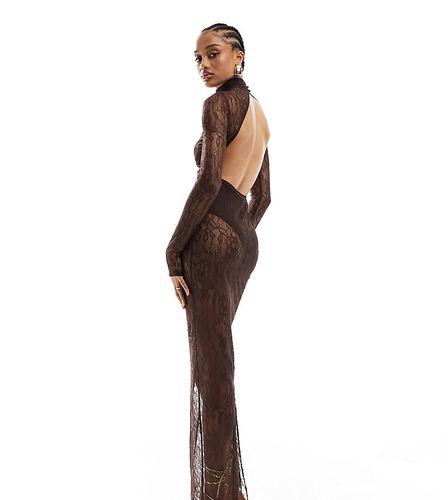 ASOS DESIGN Tall - Vestito lungo stile body con strato sovrapposto in pizzo color cioccolato - ASOS Tall - Modalova