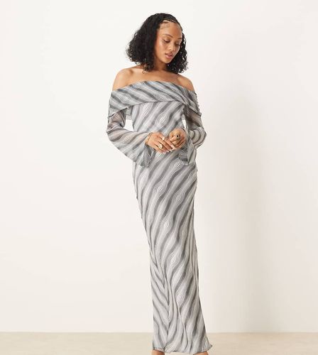 ASOS DESIGN Tall - Robe mi-longue à rayures avec encolure Bardot rabattue - Noir - Asos Tall - Modalova