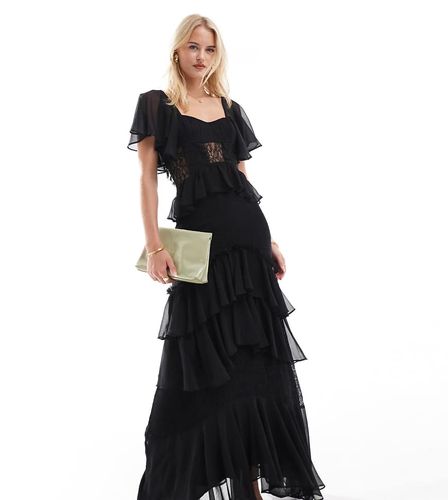 ASOS DESIGN Tall - Robe mi-longue à volants avec manches évasées et empiècement en dentelle - Asos Tall - Modalova