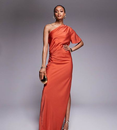 ASOS DESIGN Tall - Robe mi-longue asymétrique satinée à manches évasées - Automne glacé - Asos Tall - Modalova