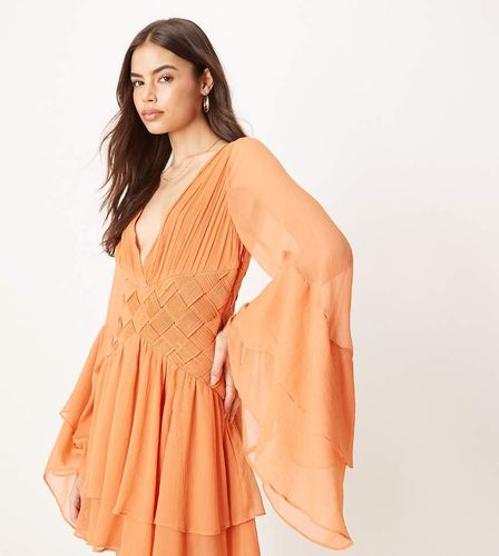 ASOS DESIGN Tall - Robe courte à volants étagés et détail effet tressé - Terracotta - Asos Tall - Modalova