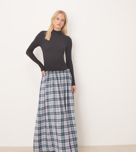 ASOS DESIGN Tall - Robe longue hybride à manches longues et col montant - Bleu à carreaux - Asos Tall - Modalova