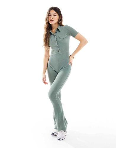 Tuta jumpsuit verde a coste multitasche a maniche corte con colletto - ASOS DESIGN - Modalova