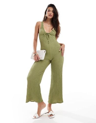 Tuta jumpsuit oliva a vogatore allacciata sul davanti con scollo rotondo - ASOS DESIGN - Modalova