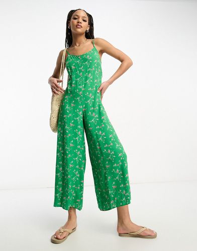 Tuta jumpsuit con pantaloni culotte verde a fiori con fascette - ASOS DESIGN - Modalova
