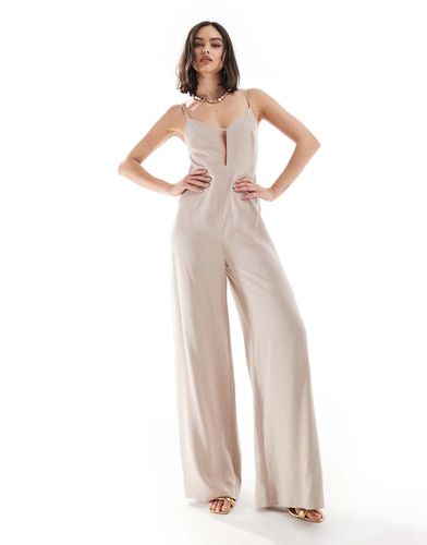 Tuta jumpsuit strutturata con cut-out e fascette sottili color talpa a gamba dritta - ASOS DESIGN - Modalova