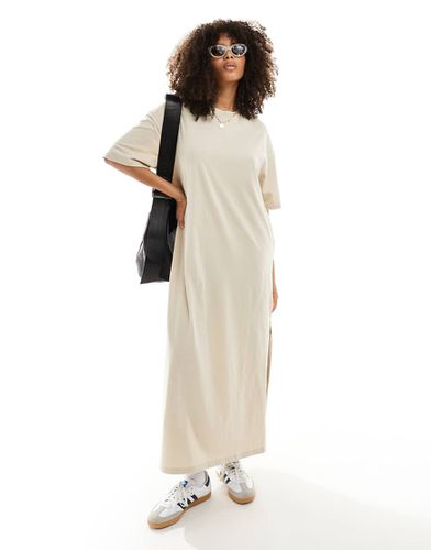 Vestito T-shirt oversize al polpaccio beige - ASOS DESIGN - Modalova