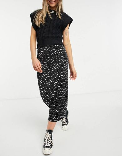 Vestito a colonna midi plissé nero a pois bianchi - ASOS DESIGN - Modalova