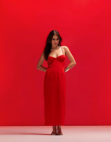 Vestito a longuette a pannelli in chiffon rosso acceso con coppe e cut-out - ASOS DESIGN - Modalova