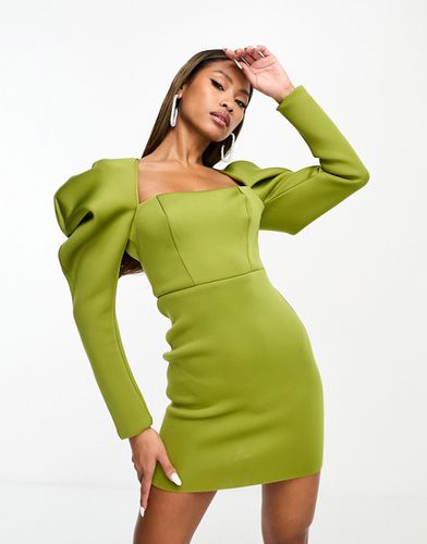 Vestito corto color oliva con maniche voluminose e aperto dietro - ASOS DESIGN - Modalova