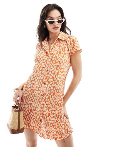 Vestito corto plissé arancione con bottoni - ASOS DESIGN - Modalova