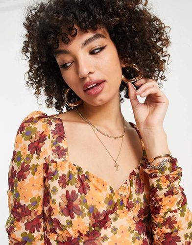 Vestito da giorno midi arricciato con scollo a cuore e stampa a fiori - ASOS DESIGN - Modalova