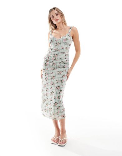 Vestito da giorno midi con spalline e cuciture sul busto in tessuto powermesh a fiori - ASOS DESIGN - Modalova