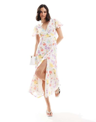 Vestito da giorno midi con stampa a fiori pastello e cuciture - ASOS DESIGN - Modalova