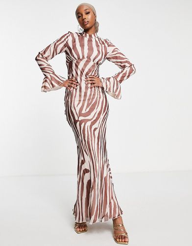Vestito lungo accollato con taglio sbieco e stampa zebrata - ASOS DESIGN - Modalova